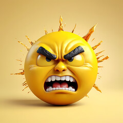 Angry yellow emoticon shows fury.  
