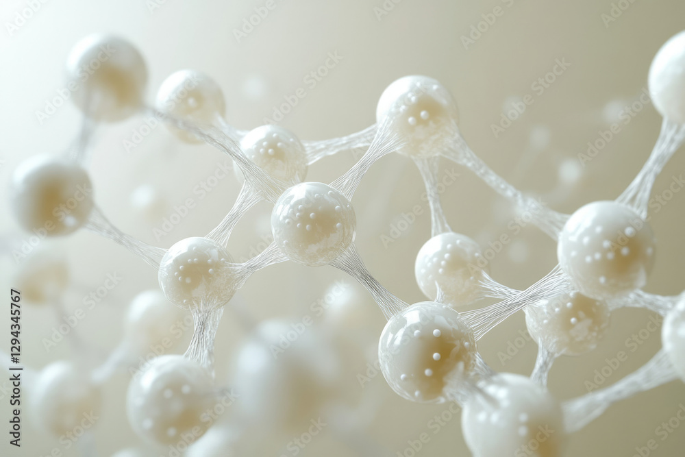 Poster Microscopic 3D rendering of interconnected molecules, showcasing intricate network structure.