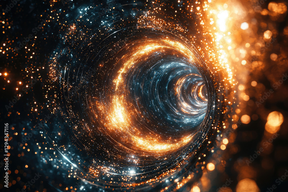 Poster a swirling cosmic tunnel of light and energy, a mesmerizing journey through space and time.