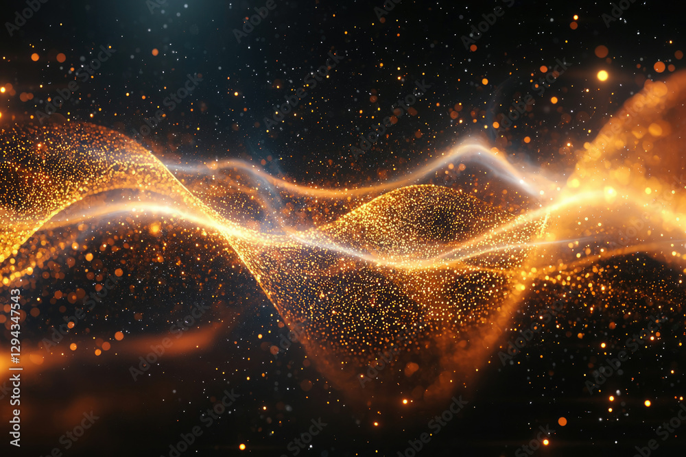 Poster abstract golden wave of glittering particles on a dark background. elegant and luxurious design.