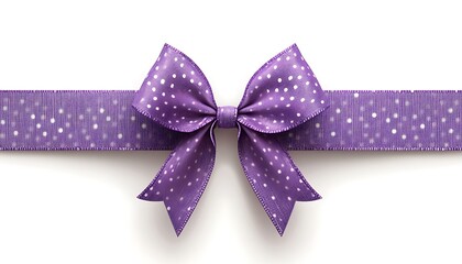 A Purple Ribbon Bow With Polka Dots Adorned On White Background