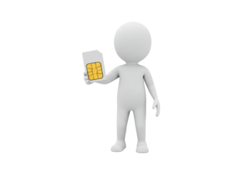Isolated 3D White Character Offering SIM Card