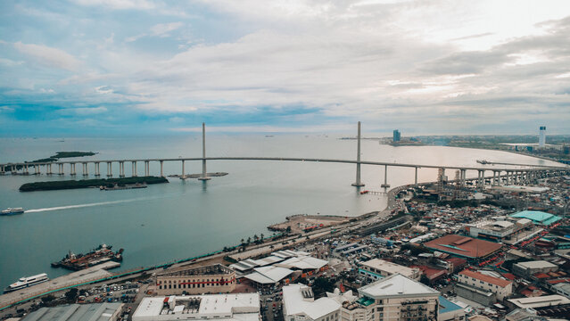 Panoramic Aerial View of Cebu-Cordova Link Expressway and Waterfront in Cebu, Philippines