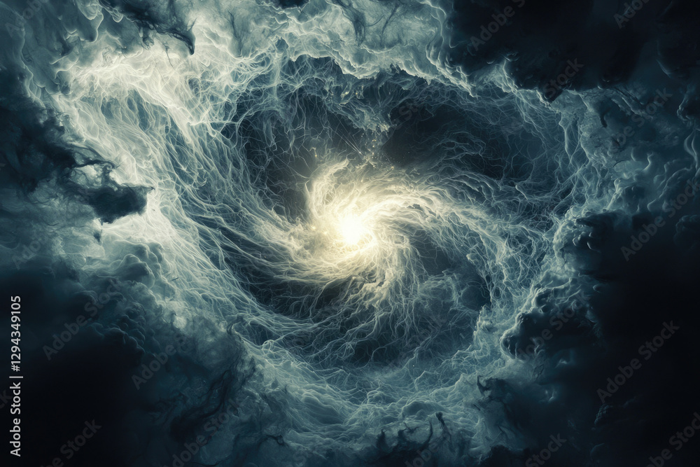 Poster A swirling vortex of ethereal clouds and luminous energy, creating a mesmerizing cosmic scene.