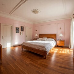 A contemporary bedroom, light and spacious, with minimalist decor.
