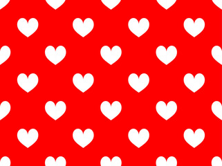 A striking Red Background with a delightful Pattern of White Hearts that captures attention