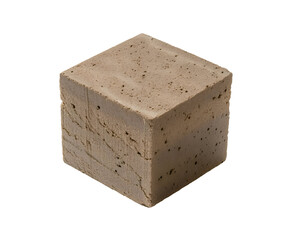 isometric 3d square earth block with rough porous texture, compressed soil brick, natural building material, sustainable construction element, on isolated background
