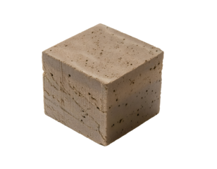 isometric 3d square earth block with rough porous texture, compressed soil brick, natural building material, sustainable construction element, on isolated background
