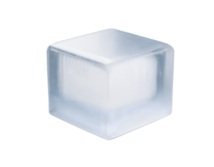 isometric 3d square ice block with frosty transparent texture, frozen water cube, clear cold element for beverage and cooling, on isolated background
