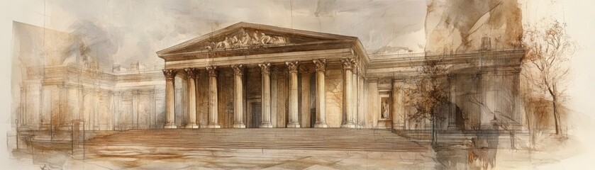 Obraz premium Ancient Temple Ruins In Sepia Tones Description and Features (Optional) Keywords 
