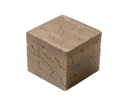 isometric 3d square earth block with rough porous texture, compressed soil brick, natural building material, sustainable construction element, on isolated background
