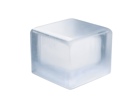 isometric 3d square ice block with frosty transparent texture, frozen water cube, clear cold element for beverage and cooling, on isolated background
