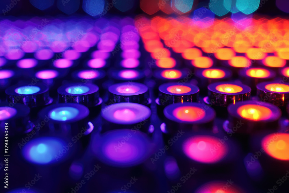 Poster Close-up of vibrant multicolored LED lights arranged in a grid pattern, creating a mesmerizing display.
