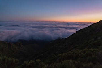 Sunrise over the mountains on the island of Madeira.