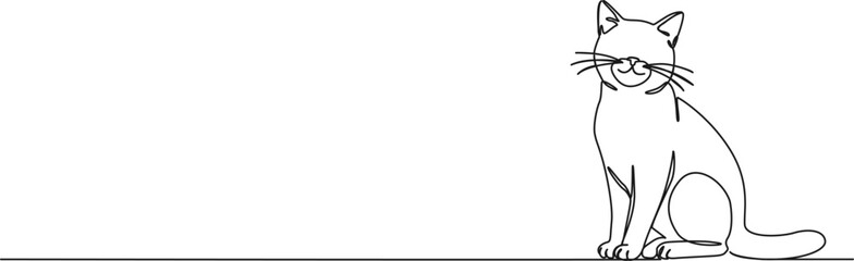 continuous single line drawing of a sitting cat, line art vector illustration