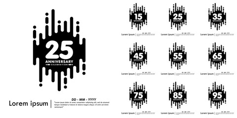 Fototapeta premium Set of 15-95th years anniversary celebration emblem. black anniversary logo isolated with vertical rounded lines geometric shape on white background. vector illustration template design