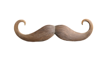 a clean fresh curled wooden moustache stick, vintage handlebar mustache prop for disguise, costume, and party decoration, on isolated background
