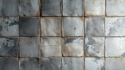 Naklejka premium Aged industrial wall tiles with cracks, stains, and weathered patina