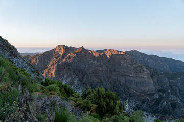 Sunrise over the mountains on the island of Madeira.