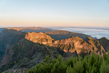 Sunrise over the mountains on the island of Madeira.