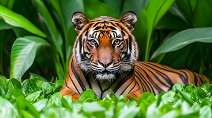 Obraz premium Majestic Tiger Stalking Jungle Foliage