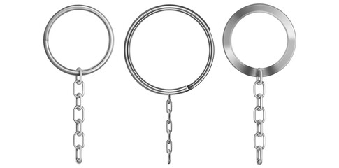 Collection Of Realistic Key Rings With Chain Vector Illustration.	