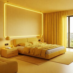 A contemporary bedroom, light and spacious, with minimalist decor.