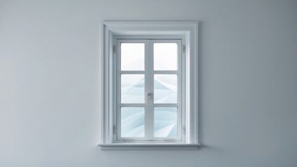 Obraz premium A minimalist interior scene featuring a white window on a light gray wall, allowing natural light to illuminate the space