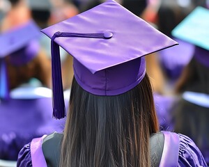 Graduate's purple cap, ceremony crowd