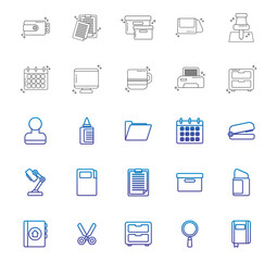 Set of vector icons of office supplies with white background