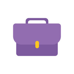 Flat vector illustration of a purple briefcase with a handle and yellow clasp, representing business or office work accessory