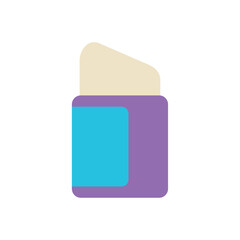 Flat vector illustration of a purple glue stick with blue label and beige cap, commonly used for crafting and school projects