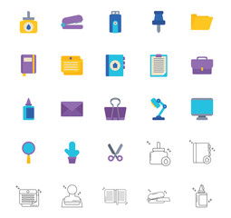 Set of vector icons of office supplies with white background