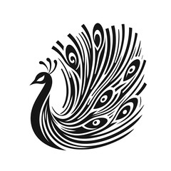 Abstract black and white peacock design.