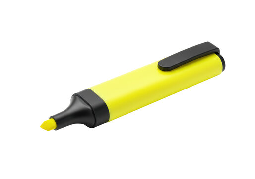Isolated Bright Yellow Highlighter Pen with Black Cap