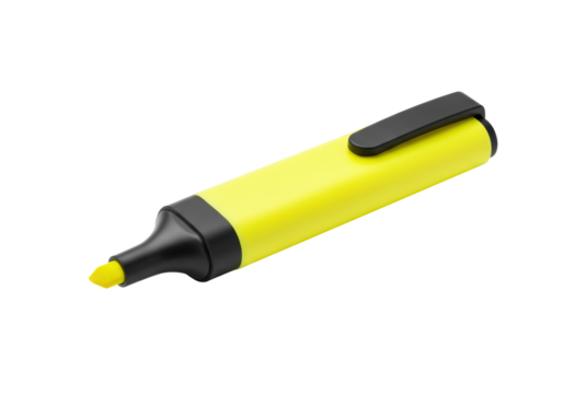 Isolated Bright Yellow Highlighter Pen with Black Cap