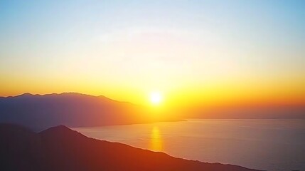 A peaceful sunset sky with a gradient of warm orange and yellow, filling the sky with golden light as the day ends.