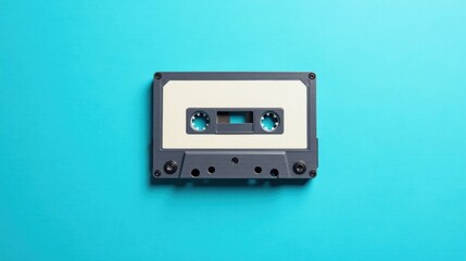 Obraz premium A Vintage Audio Cassette Tape on a Vibrant Blue Background, a Symbol of Retro Music and Analog Technology