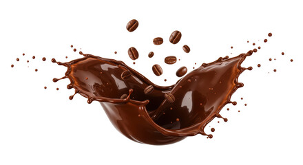 Isolated Dark Chocolate Swirl Splash with Coffee Beans