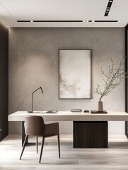 Office interior featuring a modern desk with modern chair