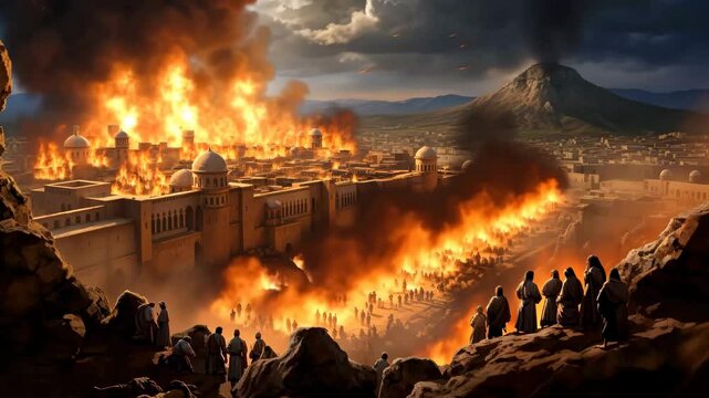 Destruction of an ancient city victory of God and His people 4K
