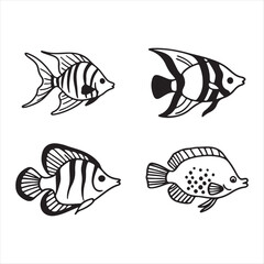 set of fish Mackerel fishes silhouette black vector art illustration