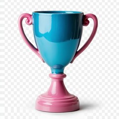 Beautiful blue and pink trophy cup positioned on a crisp white background highlighting achievements and celebrations