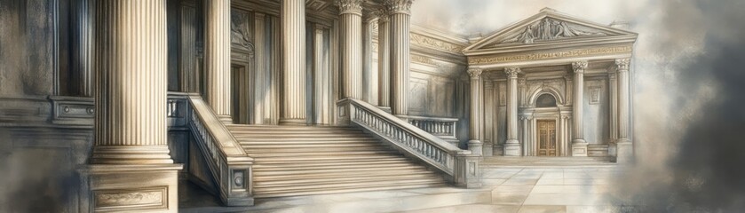 Obraz premium Classical Stone Building Exterior with Columns and Steps