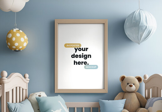 Frame Mockup in Cozy Baby Nursery with Teddy Bear