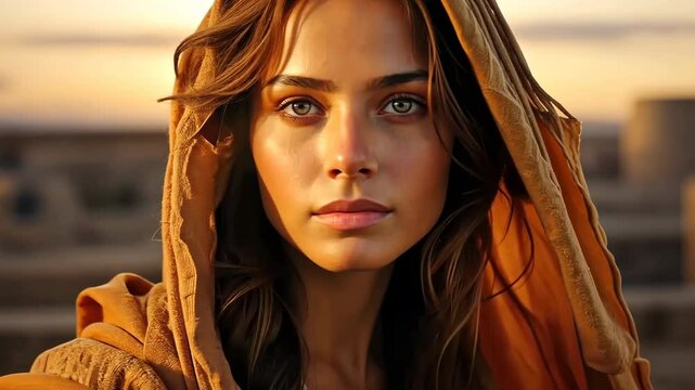 A young woman of an ancient city and culture disciple of Jesus Christ our Savior 4K
