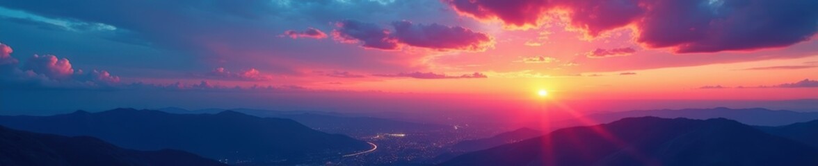 Fototapeta premium Azure expanse, fiery sunset painting horizon, breathtaking vista , sun, bright sky