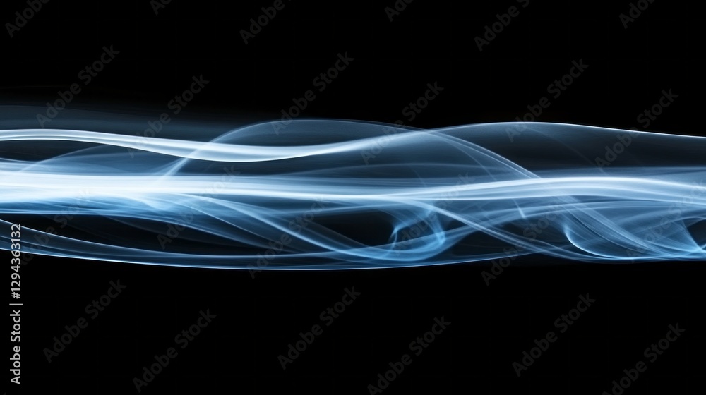 Poster Swirls of soft blue light flow smoothly across a dark background, creating an enchanting display. The gentle curves and ethereal quality evoke a sense of calm and tranquility