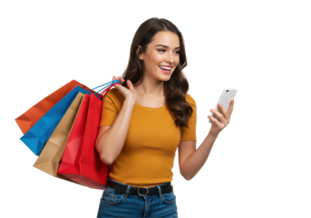 Isolated Happy Shopper with Phone
