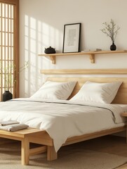Fototapeta premium A Japanese bedroom with a bed and decorations in it